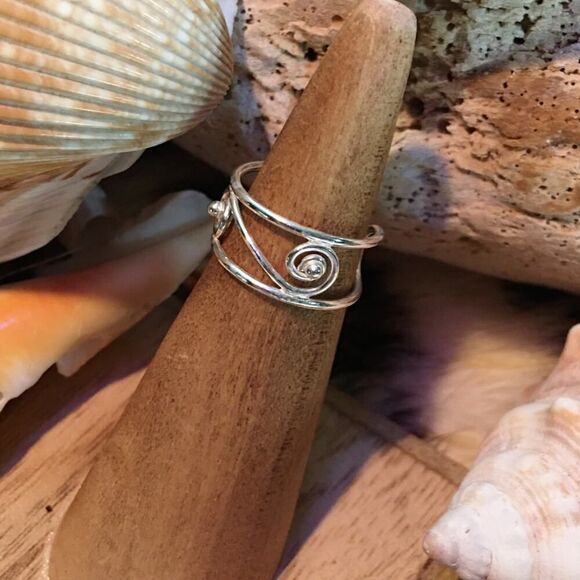 Wide Band Swirl Sterling Silver Toe Ring - Picture 3 of 5